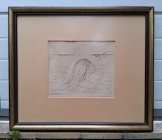 Borsos Miklós (1906 - 1990): Balatoni fürdőző, 1966 - Rézkarc