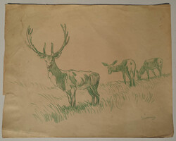 Székely Andor (1877–1937): Szarvasok (Tanulmányrajz)