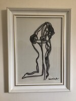 Macskássy Izolda ( 1945 - 2021 ) “ Szerelmesek “ , selyem , kollázs festménye .