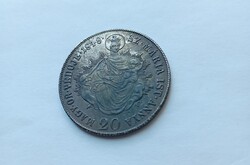1848 ezüst KB magyar köriratos MADONNÁS 20 kreuzer krajcár EXTRA UNC patinás tisztítatlan (KZ7)