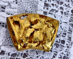 Retro, gold-colored scarf ring (or scarf slider), with leaf motif 4.
