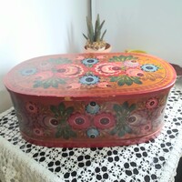 Retró szovjet kézzel festett, lakkozott nagyméretű fa tároló doboz