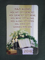 Kártyanaptár,Vallás,Házi áldás idézet,oltár,rózsa virág, 2016  (4)