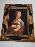Reprodukcio Leonardo da Vinci Hölgy hermelinnel c. festményenek fára festett reprodukcioja