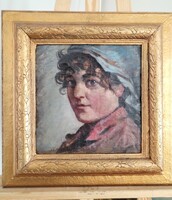 Beautiful Female Portrait Painting (Pállya Celesztin?) 46x48 cm with Frame