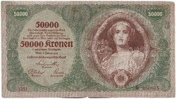 50000 korona kronen 1922 Ausztria Magyarország csillagos 6 jegyű sorszám 1.