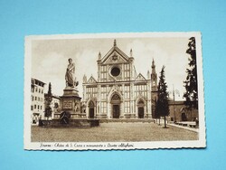 Képeslap (31) - Olaszország - Firenze - Szent Kereszt templom és a Dante-szobor 1930-as évek - 9x14