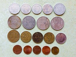 Románia 19 db Különböző Érme 1 5 Bani 1 10 20 50 100 500 1000 5000 Lej Lei 1991-2021