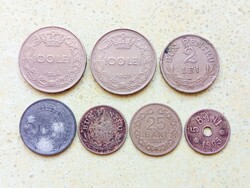 Románia 7 db Különböző Érme 5 25 Bani 1 2 5 100 Lej Lei 1905-1944