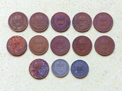 Magyarország 13 db Különböző Érme 2 Fillér 1927-1944