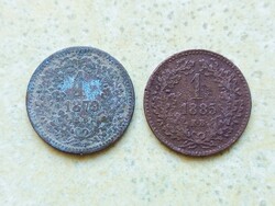 Magyarország 2 db Különböző Érme 1 Krajcár 1879 1885 KB Körmöcbánya