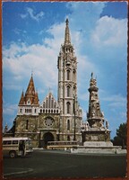 Képeslap, Budapest, Mátyás templom, busz (e)