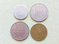 Románia 4 db Különböző Érme 50 100 1000 Lej Lei 1992-2001