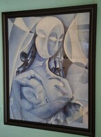 Nincs minimum ár! 1950/60-as évek,  Anya gyermekével festmény! Vegyes technika/karton,  62,5x48,5cm.