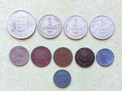 Magyarország 10 db Különböző Érme 2 10 Fillér 1 2 Pengő 1894-1944