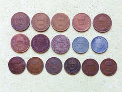 Magyarország 16 db Különböző Érme 1 2 Fillér 1926-1944