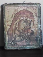 Antik ortodox ikon – Eleusza (Mária a gyermek Jézussal) – 19. sz. vége