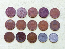Magyarország 15 db Különböző Érme 2 Fillér 1926-1944