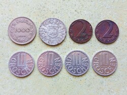 Ausztria 8 db Különböző Érme 2 10 50 Groschen 1000 Korona 1924-1990