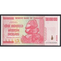 Zimbabwe,100.000.000 dollars 2008 UNC