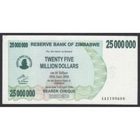 Zimbabwe,25.000.000 dollars 2008 UNC