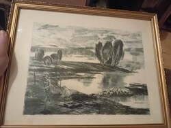 Blahos Rudolf szinezett rézkarc