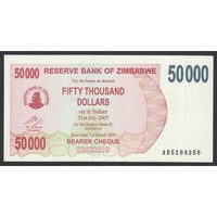 Zimbabwe,50000 dollars 2007 UNC