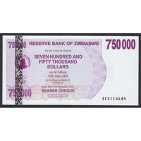 Zimbabwe,750.000 dollars 2007 UNC