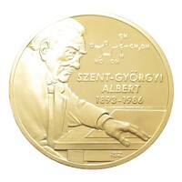 Magyarország,Nagy Magyarok sorozat - Szent-Györgyi Albert - aranyozott proof UNC réz
