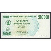 Zimbabwe,500.000 dollars 2007 UNC