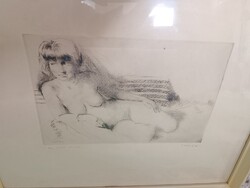 László Lilla: Lány órával (grafika)