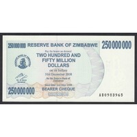 Zimbabwe,250.000.000 dollars 2008 UNC