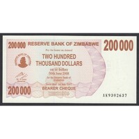 Zimbabwe,200.000 dollars 2007 UNC