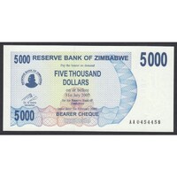 Zimbabwe,5000 dollars 2007 UNC