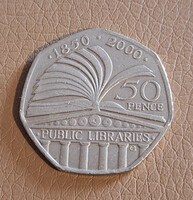 Egyesült Királyság 50 penny, 2000 - Közkönyvtári Törvény - Emlékérme