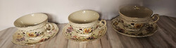 Zsolnay pillangó mintás porcelán TEÁS csészék + csészealjak aranyozott peremmel 6 db