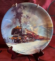 Mozdonyos porcelán tányér fali tányér akasztóval 5 (M6137)