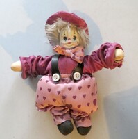 Régi antik porcelán fejű bohóc baba 19 cm szíves nadrág