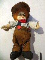 Régi antik porcelán fejű bohóc baba 22 cm  barna nadrág sapka