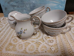 Zsolnay, kék barackvirágos porcelán teás készlet, pótlásra