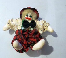Régi antik porcelán fejű bohóc baba 19 cm színes pöttyös ing