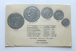 Liechtenstein 5 db érme - Dombornyomott érmés képeslap - RITKA