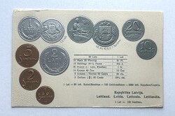 Lettország 10 db érme - Dombornyomott érmés képeslap - RITKA