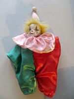Régi antik porcelán fejű bohóc baba 23 cm zöld piros nadrág