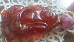 ANTIK BOROSTYÁN NETSUKE NECUKE , AMETISZT ODZSIME GOLYÓVAL