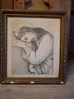 Jézus szenvedése, grafitrajz, méret jelezve