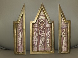 Zsolnay old ivory házi oltár fémlüszter festéssel gyűjtői ritkaság