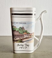 Ritka Karlovy Vary-i (Karlsbad) porcelán kúrapohár 1937-ből – Mlýnská kolonáda városképpel díszítve
