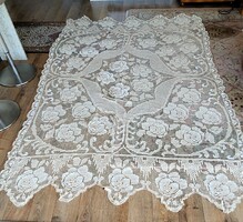 1908 ÓRIÁS 288 CM SZECESSZIÓS EREDETI FILET - ANCIENNE DÍSZ TERÍTŐ VAGY FÜGGÖNY MAGYAR KÉZIMUNKA
