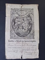 1877-es keresztelési emléklap – „Emléke a fölvett sz. keresztségnek”, vallási díszokmány, eredeti ma
